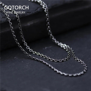 Real 925 Sterling Silver Link Chain Necklace For Men and Women 2mm Retro Vintage Thai Silver Cross Simple Necklace Chain - GQTORCH Jewelry
