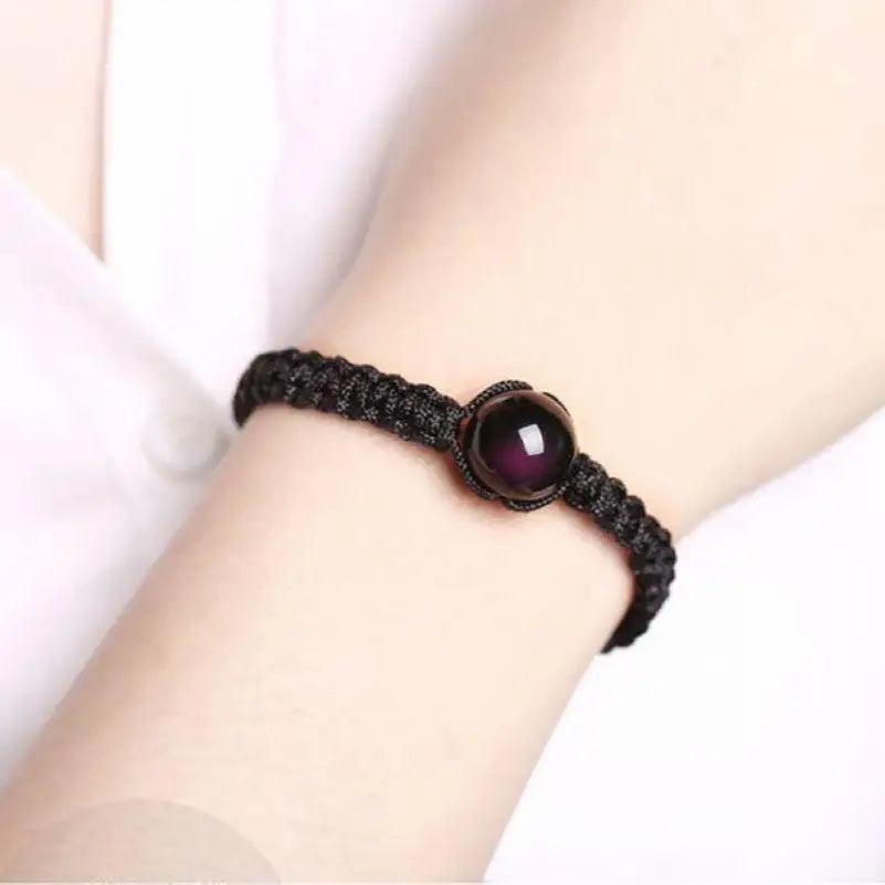 Energy Bracelets Bangles Natural Black Rainbow Eye Obsidian Bracelet Couple Hand Woven Lucky Red Rope Beads Ball For Men Women - GQTORCH Jewelry