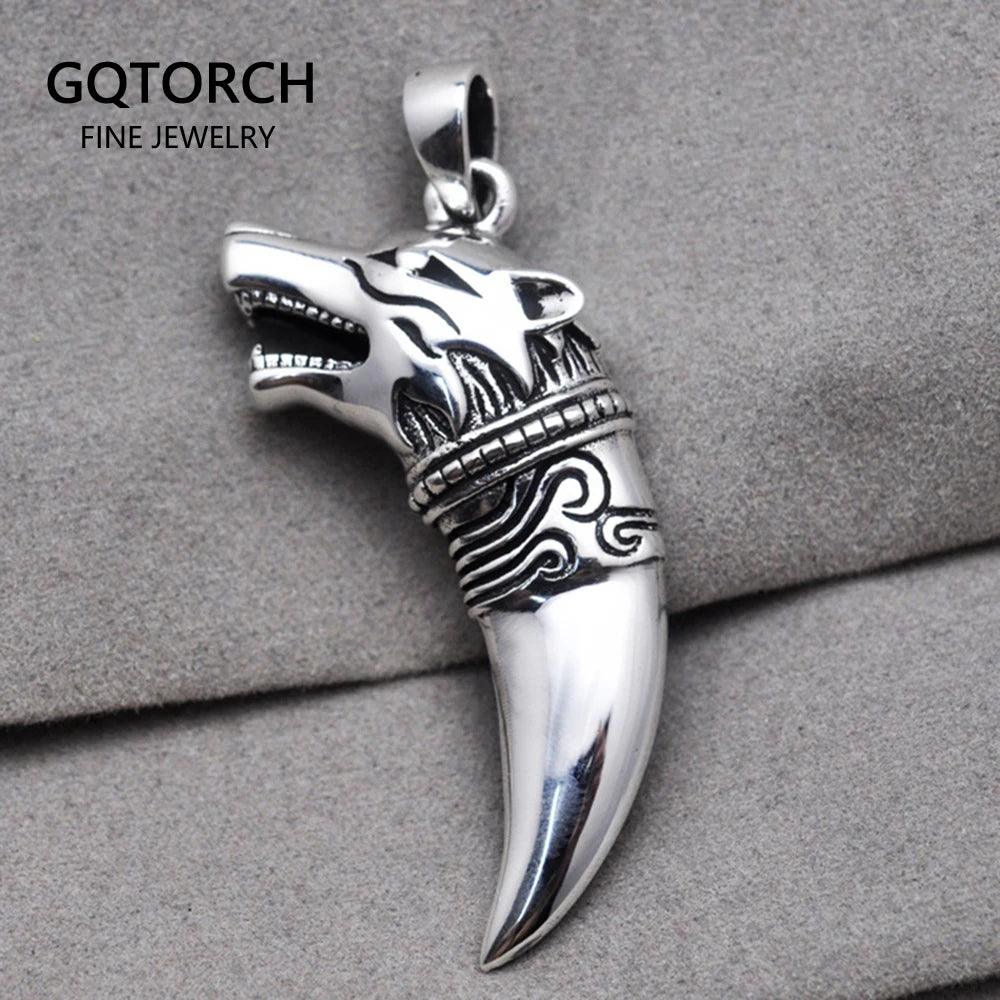 Thai Silver Wolf Tooth Pendant Genuine 925 Sterling Silver Necklaces Pendants For Men Steampunk Vintage style Men Jewelry - GQTORCH Jewelry