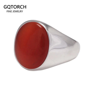S925 Sterling Silver Natural Stone Rings for Men Red Black Color Agate Turkish Handmade Jewelry Luxury Ring Smooth Simple Design - GQTORCH Jewelry