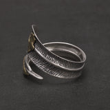 Real 925 Silver Feather Leaf Open Ring for Women Gold Butterfly Fashion Bohemia Vintage Retro Adjustable Fashion Party Jewelry
