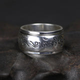 Real 990 Sterling Silver Mantra Rings Rotatable Shifting Lucky Tibetan Six Words Om Mani Padme Hum Buddha Ring For Men And Women - GQTORCH Jewelry
