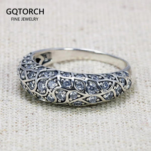 Real Pure 925 Sterling Silver Luxury Design Rings For Women Elegant Inlaid Zircon Stone Vintage Flowers Thai Silver Jewelry - GQTORCH Jewelry