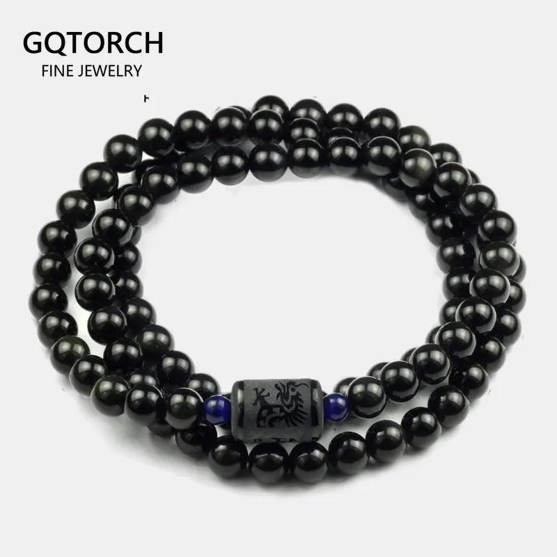 Black Rainbow Obsidian Natural Stone Bracelets Couple Multilayer Beads Strand bracelets & bangles For Women And Men - GQTORCH Jewelry