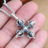 925 Sterling Silver Pendant Cross Vajra Sweater Chain Pendant For Men And Women Buddha Jewelry - GQTORCH Jewelry