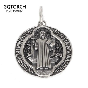 Vintage 925 Sterling Silver Saint Benedict Medallion Cross Pendant Necklace Catholic Exorcism Amulet Men and Women - GQTORCH Jewelry