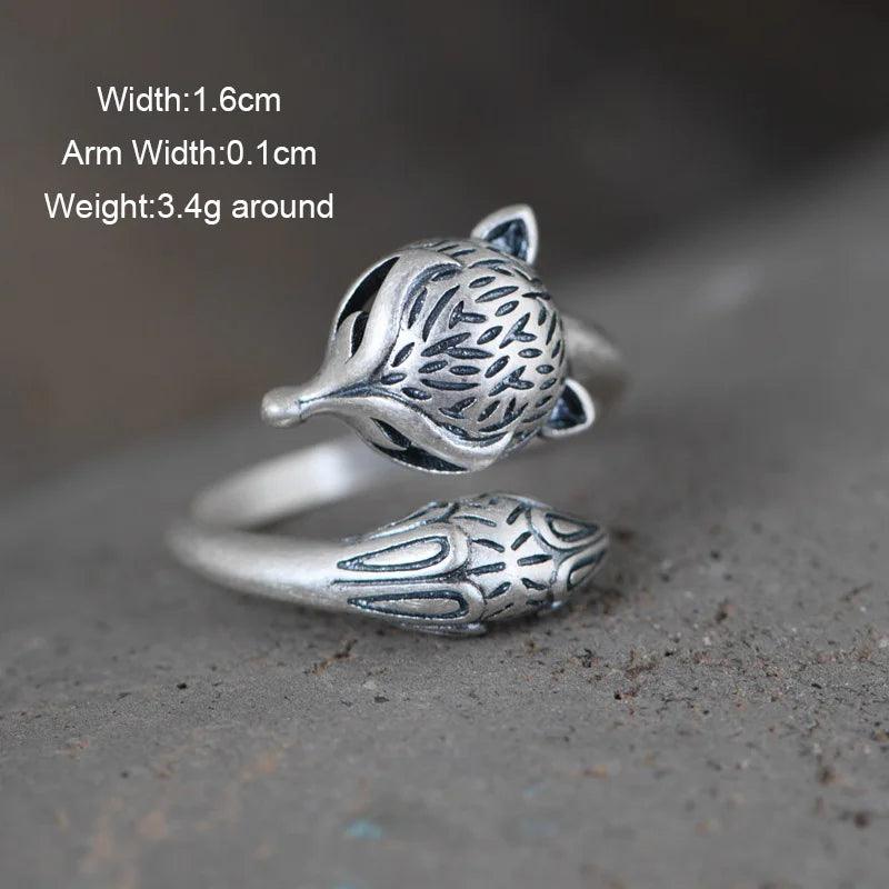 Real Pure S990 Sterling Silver Retro Craft Thai Silver Ring Fashion Fox Shape Openning Adjustable Rings Jewelry High Quality - GQTORCH Jewelry