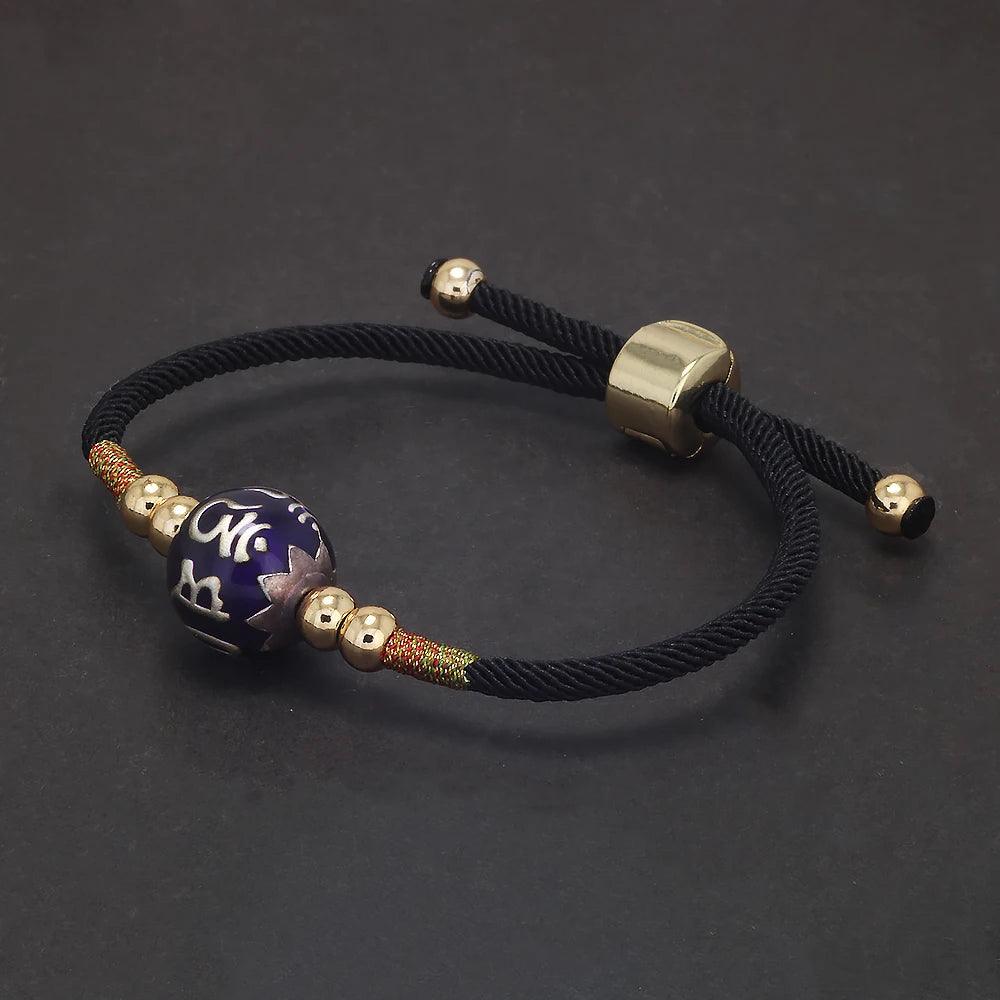 999 Fine Silver Six Words Mantra Bead Braided Black Rope Bracelet for Women Men Antiqued Retro Lucky Bracelet Amulet Jewelry - GQTORCH Jewelry