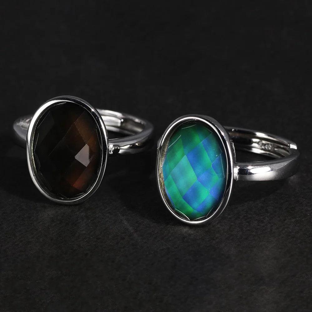 Temperature Sensing Color Changed Jewelry Sets For Women Sterling Silver 925 Rings Earrings Pendant Personalized Adjustable Size - GQTORCH Jewelry