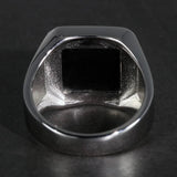Solid 925 Sterling Silver Square Plain Ring for Men With Natural Black Agate Simple Rustic Flat Top Hallmarked Band Male Jewelry - GQTORCH Jewelry