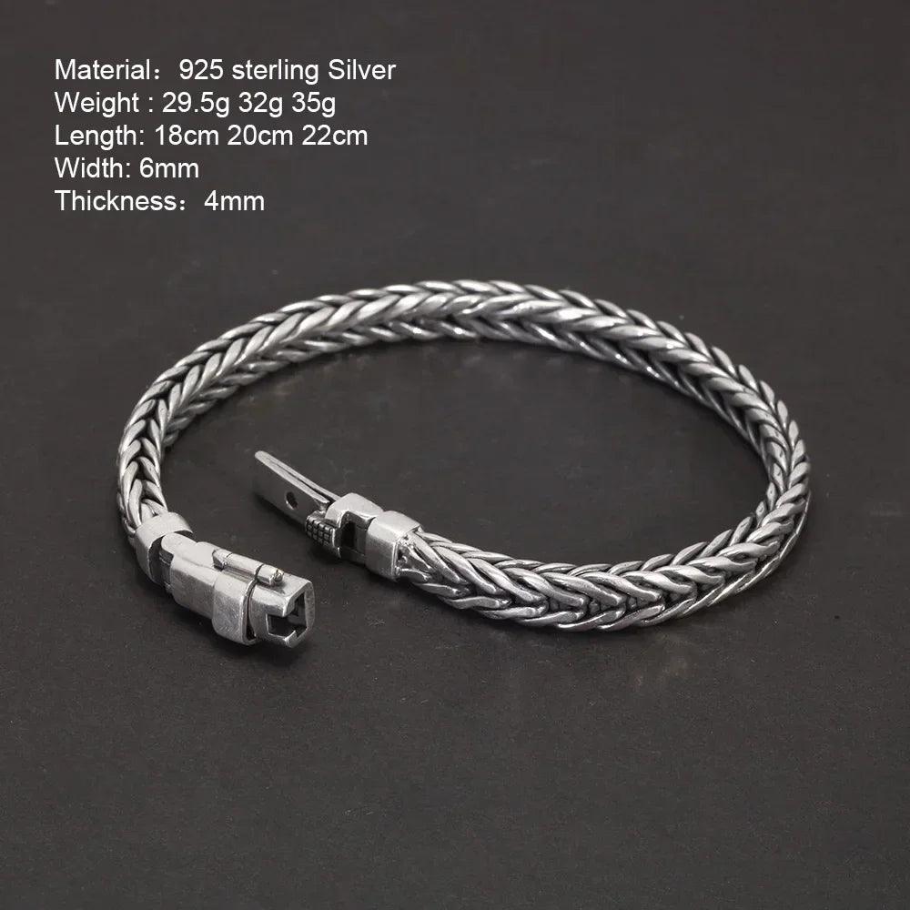 Guaranteed 925 Sterling Silver Bracelet Braided Chain with Plug Safety Buckle Keel Viking Jewelry for Men and Women - GQTORCH Jewelry