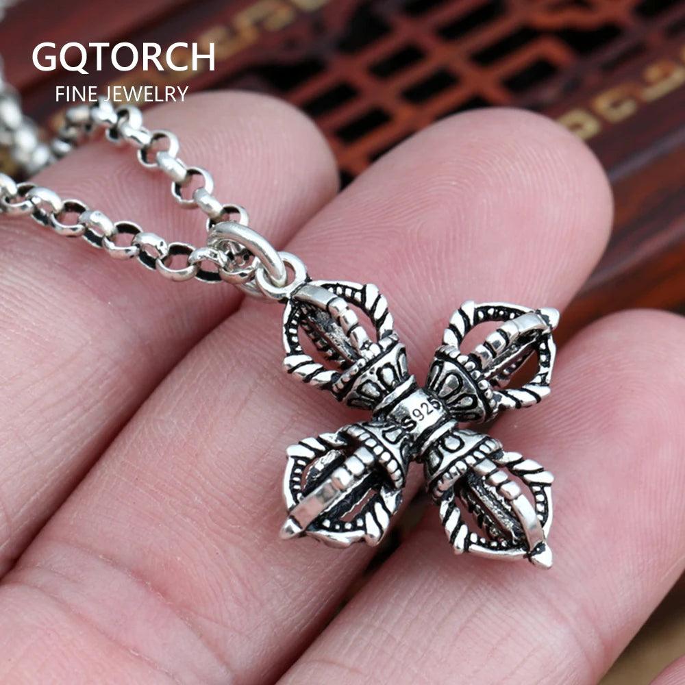 925 Sterling Silver Pendant Cross Vajra Sweater Chain Pendant For Men And Women Buddha Jewelry - GQTORCH Jewelry