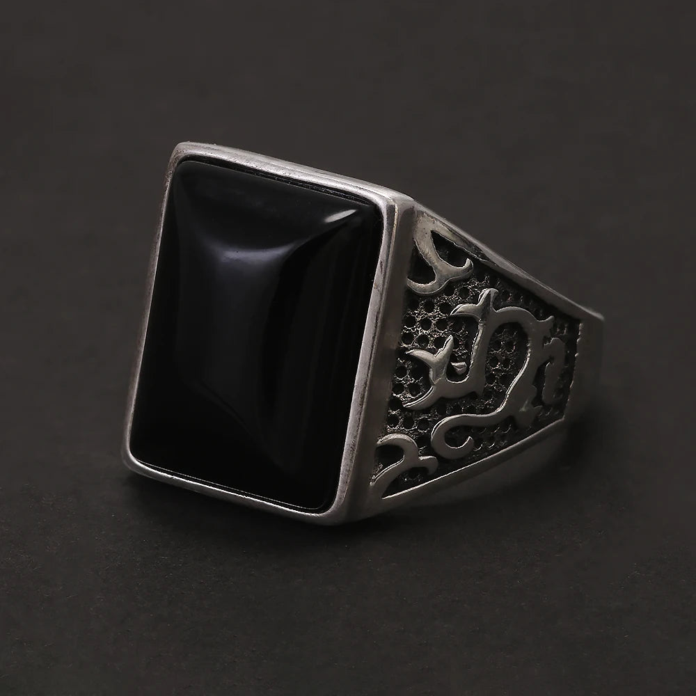 925 Sterling Silver Black Onyx Signet Ring for Men Natural Stone Cool Retro Vintage Punk Turkish Rings Biker Male Jewelry Gift