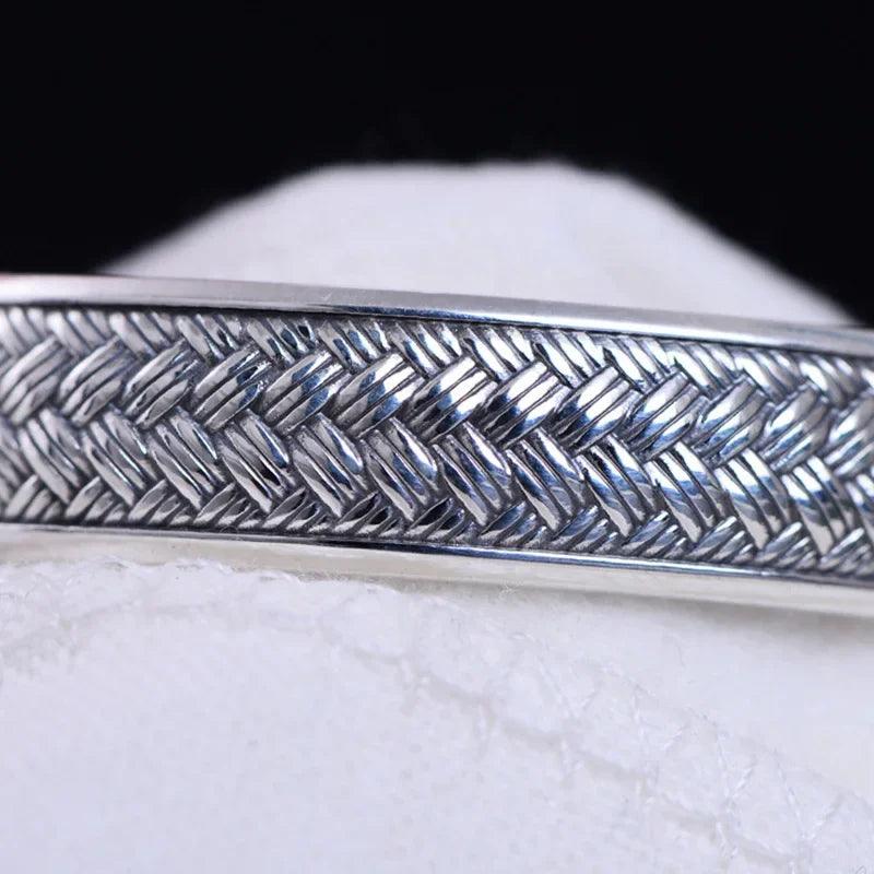 Real Pure 999 Sterling Silver Bangles For Women And Men Retro Antique Braided Bangle Bracelet Brazaletes Pulseras Mujer - GQTORCH Jewelry