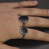 Real 925 Sterling Silver Ring Simple Round Ring Turkish Black Onyx Shell Minimalist Adjustable Jewelry for Men and Women - GQTORCH Jewelry