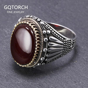 Real 925 Sterling Silver Mens Rings With Tiger Eye Natural Stones Big Vintage Rings In Fijne Sieraden Turkish Turkey Jewelry - GQTORCH Jewelry