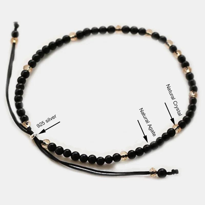 Natural Stone Small Beads Bracelets For Women Black Onyx Handmade Yoga Healing Balance 925 Silver Reiki Prayer Thin Bracelets - GQTORCH Jewelry