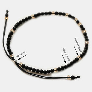 Natural Stone Small Beads Bracelets For Women Black Onyx Handmade Yoga Healing Balance 925 Silver Reiki Prayer Thin Bracelets - GQTORCH Jewelry