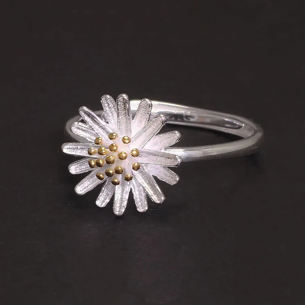 925 Sterling Silver Daisy Stud Earrings Ring Necklace Bracelet Jewelry Set for Women Fashion Trendy Cute Jewelry