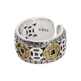 Real 925 Sterling Silver Men and Women's Five-emperor Coin Hollow-out Ring Adjustable Exquisite Vintage Good Lucky Jewelry - GQTORCH Jewelry