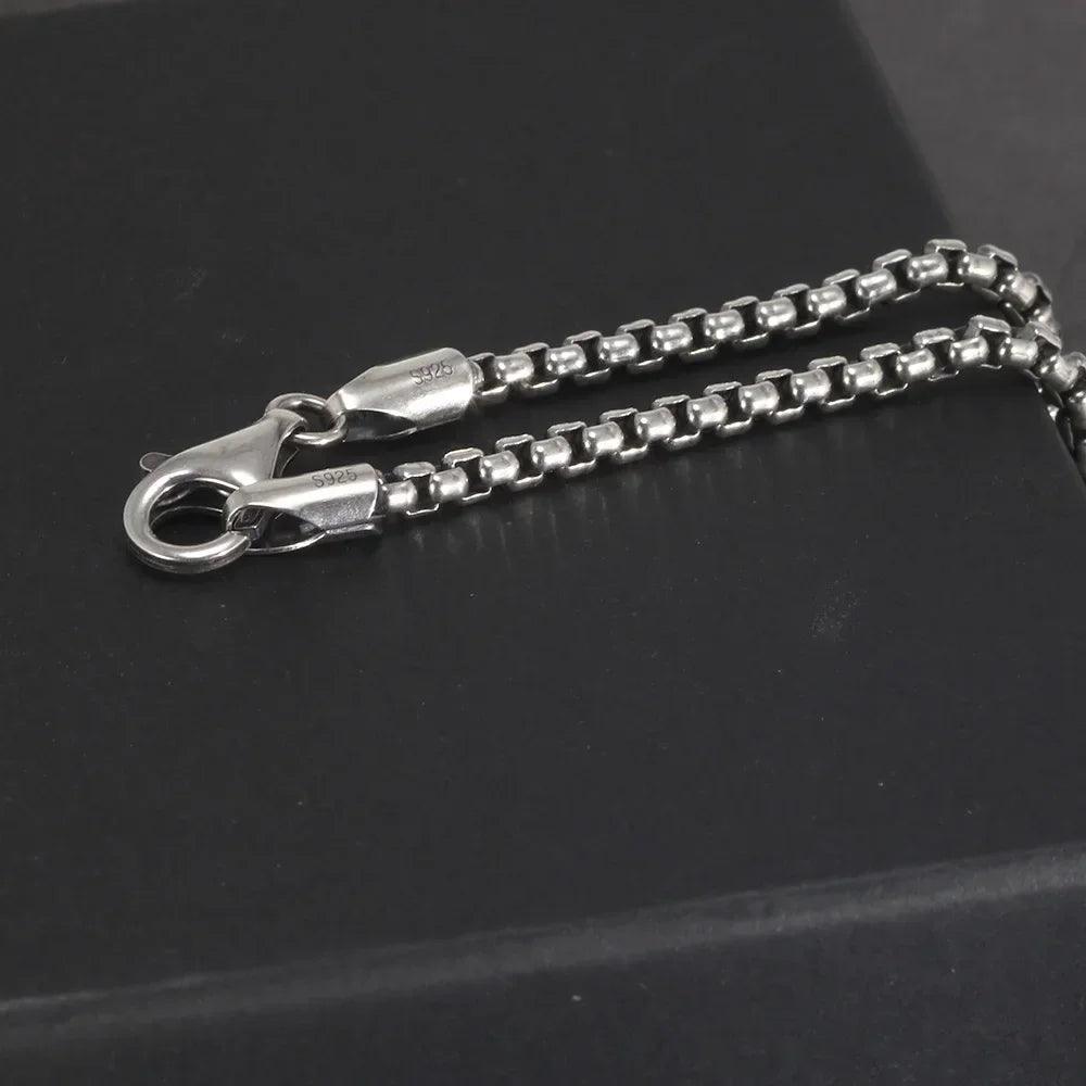 Genuine 925 Sterling Silver Jewelry Round Box Chain Thickened All-match Necklace for Men and Women Retro 22 24 26 28 30 Inch - GQTORCH Jewelry