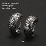 Real 925 Sterling Silver Retro Hoop Earrings for Women Men Geometric Heart Wheat Leaf Whale Vintage Punk Rock Ear Jewelry Gift