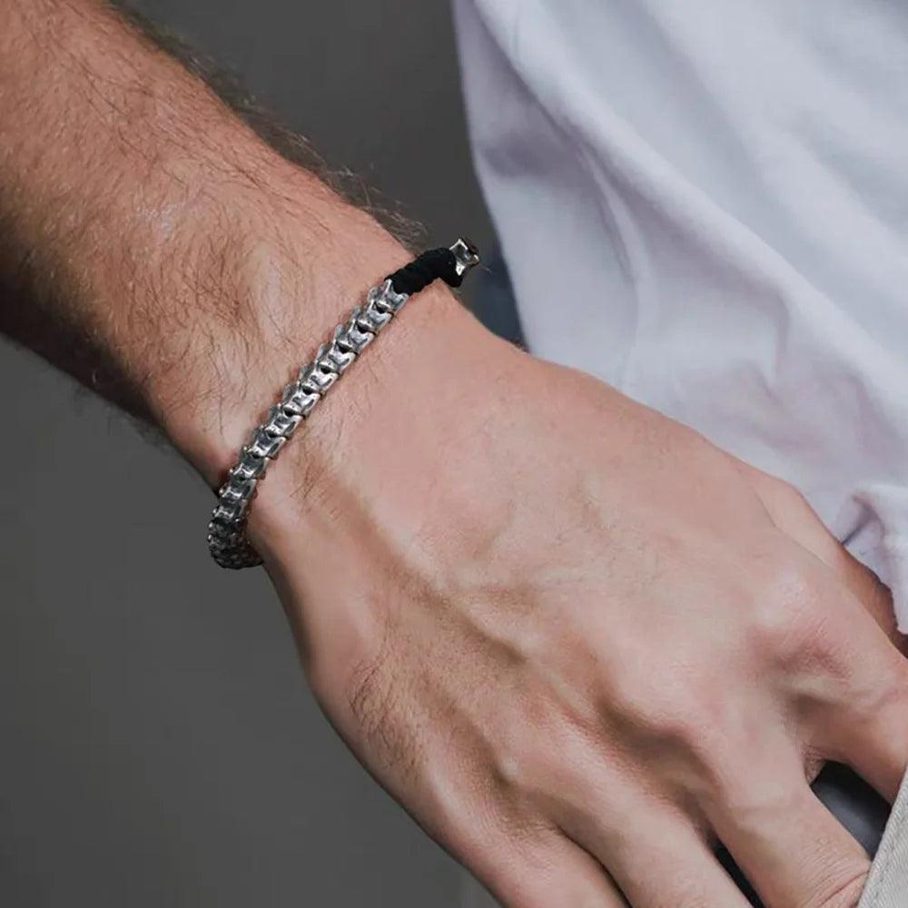 Unique Handmade Jewelry 925 Sterling Silver Snake Bone Bracelet Hand Braided Rope Chain Antient Viking Length Adjustable - GQTORCH Jewelry