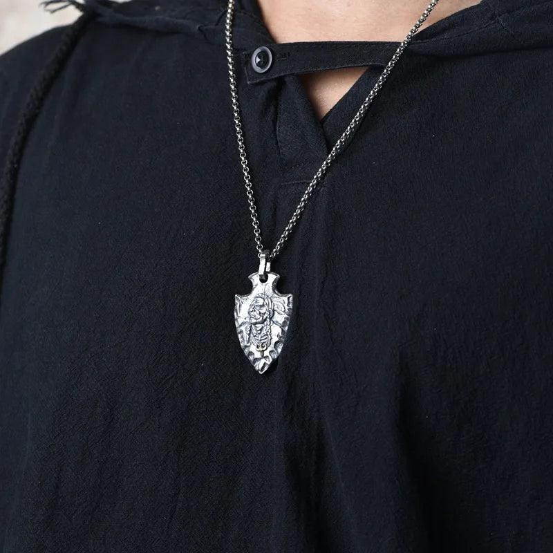 S925 Pure Silver Vintage Indian Eagle Shield Tribal Legend Old Chief Men Pendant Domineering Personality - GQTORCH Jewelry