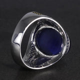 Real Pure Mens Rings Silver S925 Men's Turkey Rings with Natural Blue Tiger Eyes Stone Silver 925 Jewelry - GQTORCH Jewelry