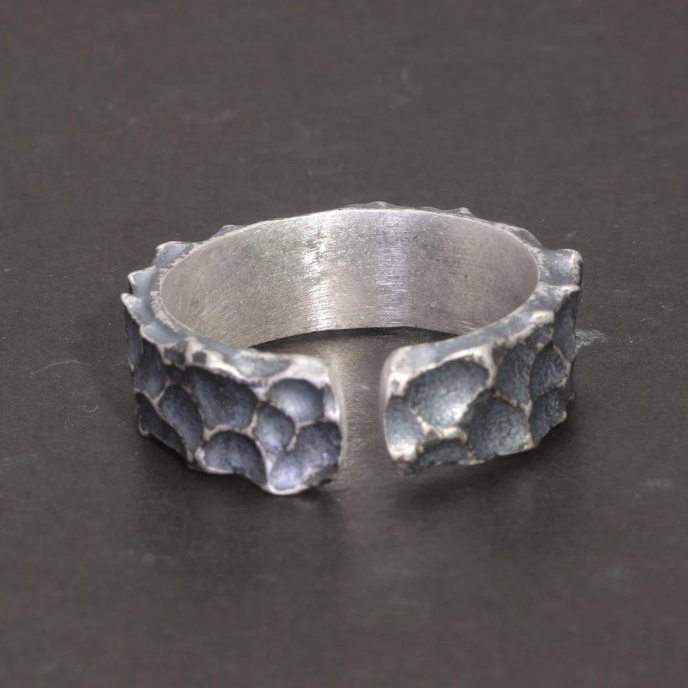 Real 925 Sterling Silver Mens Rings Open Type Hammer Pattern Retro Punk Viking Jewelry Resizable - GQTORCH Jewelry
