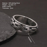 Real S925 Sterling Silver Spinner Rings Irregular Chain Design Retro Punk Style For Men Rotatable Index Finger Ring - GQTORCH Jewelry
