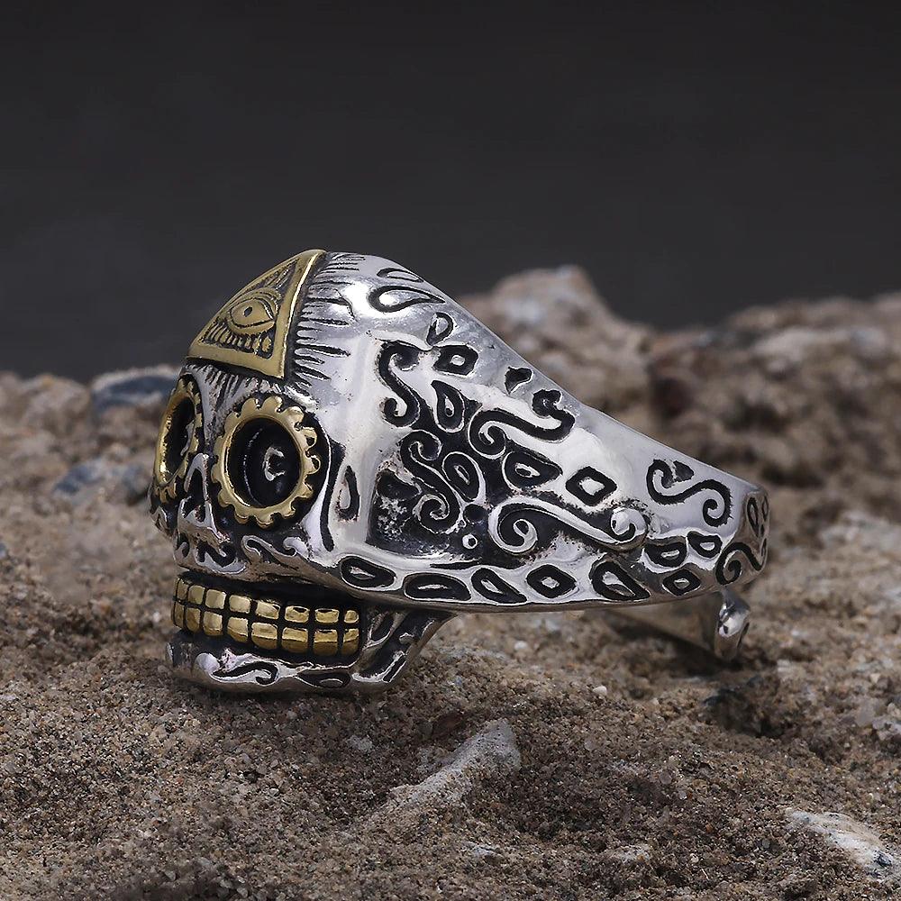 S925 Sterling Silver Punk Retro All-Seeing Eye Skull Ring for Women Eye of Providence Men‘s Pinky Ring Cool Biker Jewelry - GQTORCH Jewelry