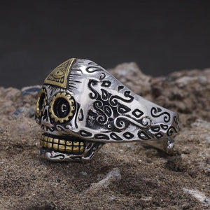 S925 Sterling Silver Punk Retro All-Seeing Eye Skull Ring for Women Eye of Providence Men‘s Pinky Ring Cool Biker Jewelry - GQTORCH Jewelry