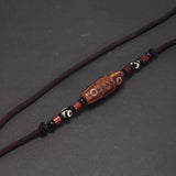 Natural Tibetan Onyx 3 Eyes Dzi Pendant Necklace Adjustable Rope Chain Choker Necklace For Women And Men Buddhism Jewelry - GQTORCH Jewelry