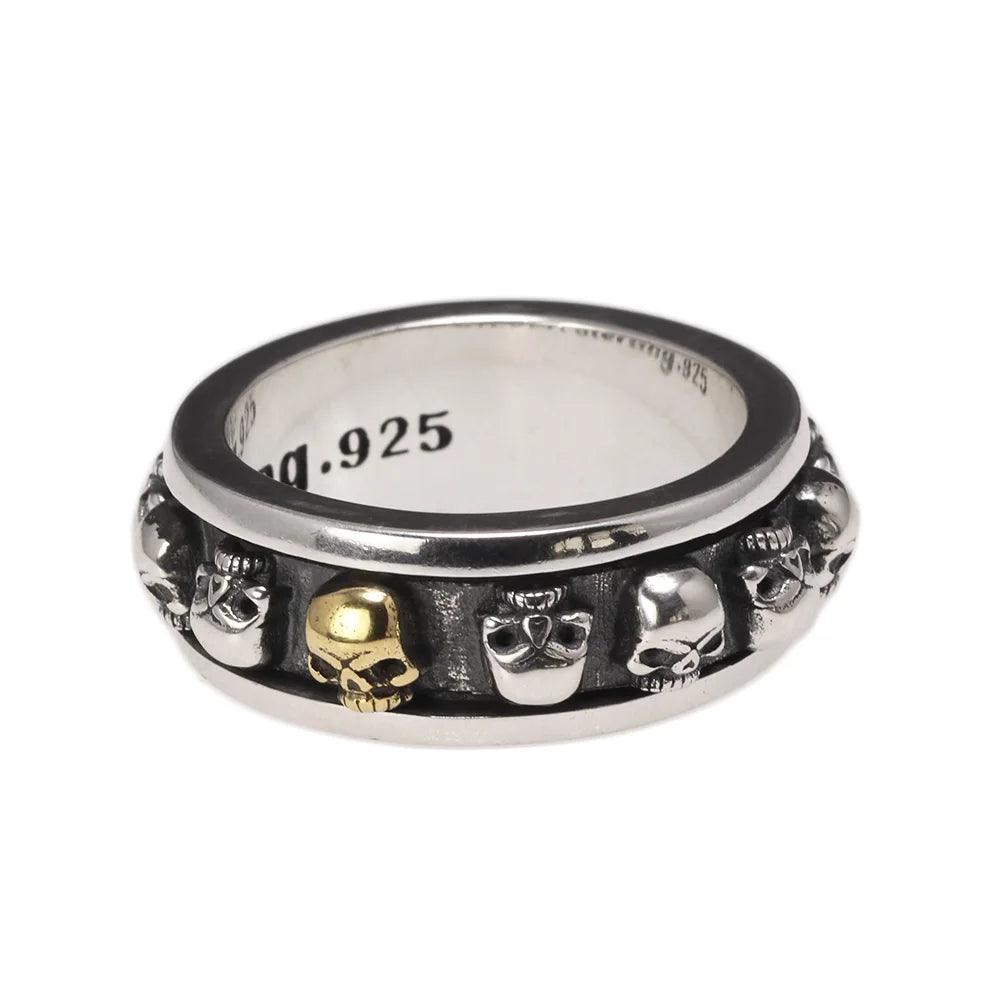 S925 Sterling Silver Rotating Spinner Skull Mens Rings Retro Punk Rock Style Aneis Vintage Fine Jewelry - GQTORCH Jewelry
