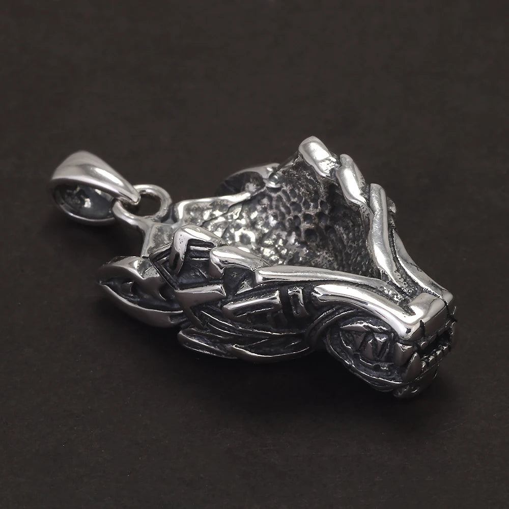 Solid 925 Sterling Silver Viking Wolf Head Pendant for Men Punk Retro Nordic Celtic Amulet Jewelry Gift