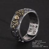 Vintage Pure Silver 999 Six Words Heart Sutra Ring Men's Adjustable Golden Pixiu Vajra Buddhist Religious Fine Jewelry