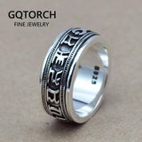 Pure 925 Sterling Silver Spinner Six Words Mantra Rings For Men And Women Rotatable Vintage Style Om Mani Padme Hum FIne Jewelry - GQTORCH Jewelry