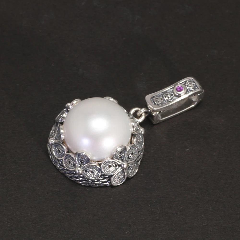 Real 925 Sterling Silver Baroque Pearl Ring Earrings Pendant Flower Branch Round Natural Freshwater Vintage Palace Jewelry - GQTORCH Jewelry