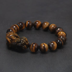 10/14mm Natural Tiger Eye Stone Beaded Pixiu Bracelet for Men Vintage Retro Chinese Fengshui Good Wealth Lucky Bracelets Jewelry