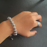 Genuine 990 Silver Buddhist Bracelet Men's Rosary Beads Engraved with Six Words Om Mani Padme Hum Prayer Bungee - GQTORCH Jewelry