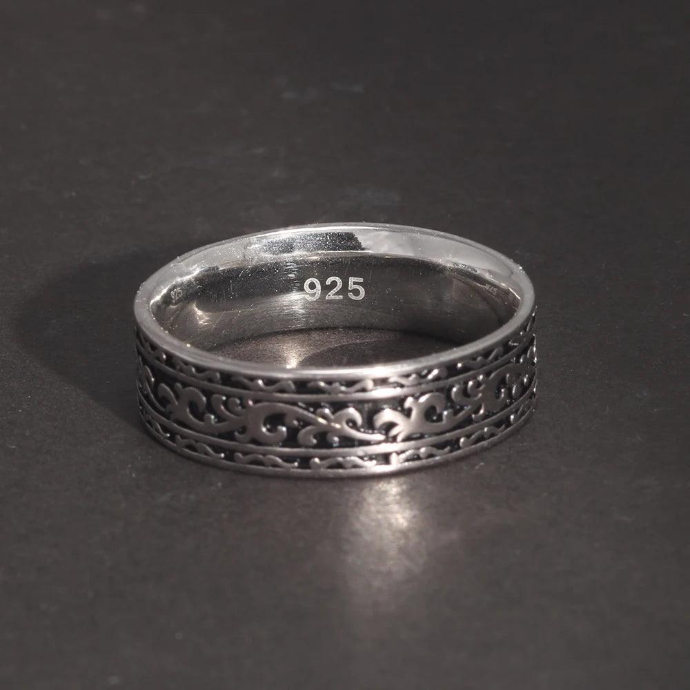 Vintage 925 Sterling Silver Wedding Band Ring with Tangcao Pattern for Men and Women Christmas Party Jewelry Gift Accessories - GQTORCH Jewelry