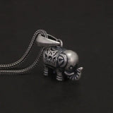 Solid 990 Fine Silver Antiqued Elephant Pendant Necklace for Men Women Punk Retro 925 Sterling Silver Chain Necklace Y2k Jewelry - GQTORCH Jewelry