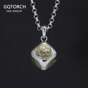 100% 925 Sterling Silver Lucky Dice Pendant Necklace with Vintage Punk Gold Sun Moon Ancient Symbols Personalized Jewelry - GQTORCH Jewelry