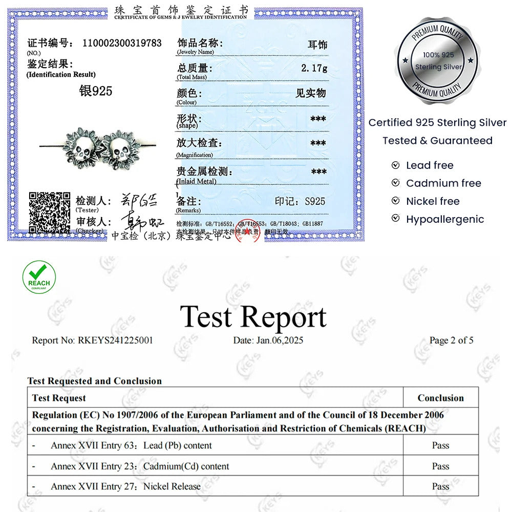 Real 925 Sterling Silver Skeleton Earrings For Women Sunflower Shape Gothic Punk Style