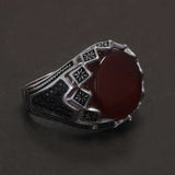 925 Sterling Silver Black Stone Onyx Signet Ring for Men Micro Inlaid Zircon Red Green Agate Ring Luxury Vintage Turkey Jewelry