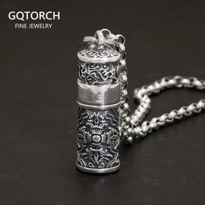 Sterling Silver 999 Vajra Pestle Amulet Charm Om Mani Padme Hum Pendant Necklace Openable Gawu Box Buddhist Jewelry - GQTORCH Jewelry