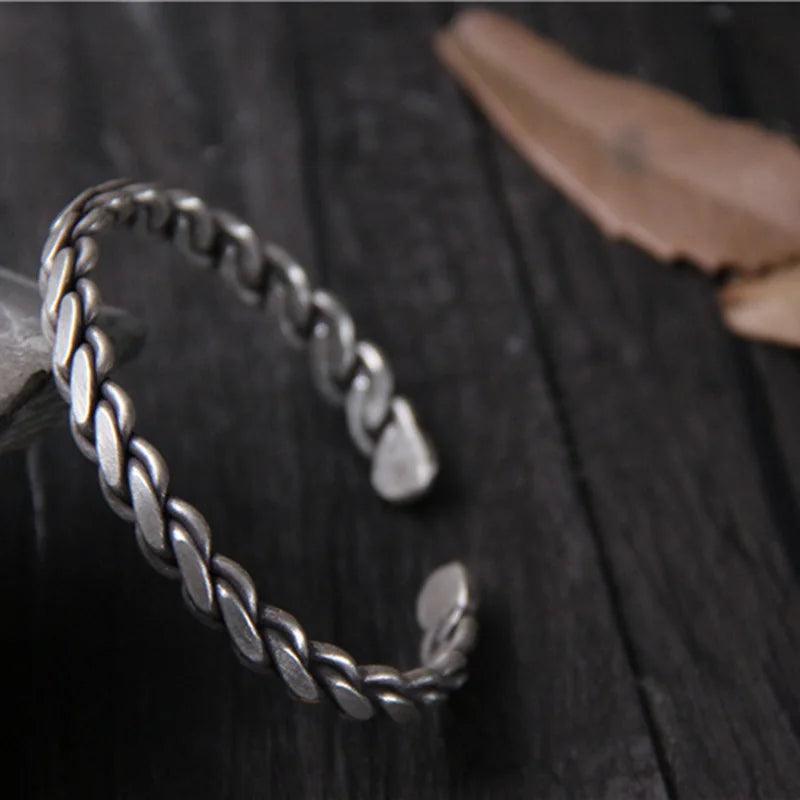 925 Sterling Silver Viking Armband For Women Handcrafted Braided Cuff Bangles Antique Silver Bracelet - GQTORCH Jewelry