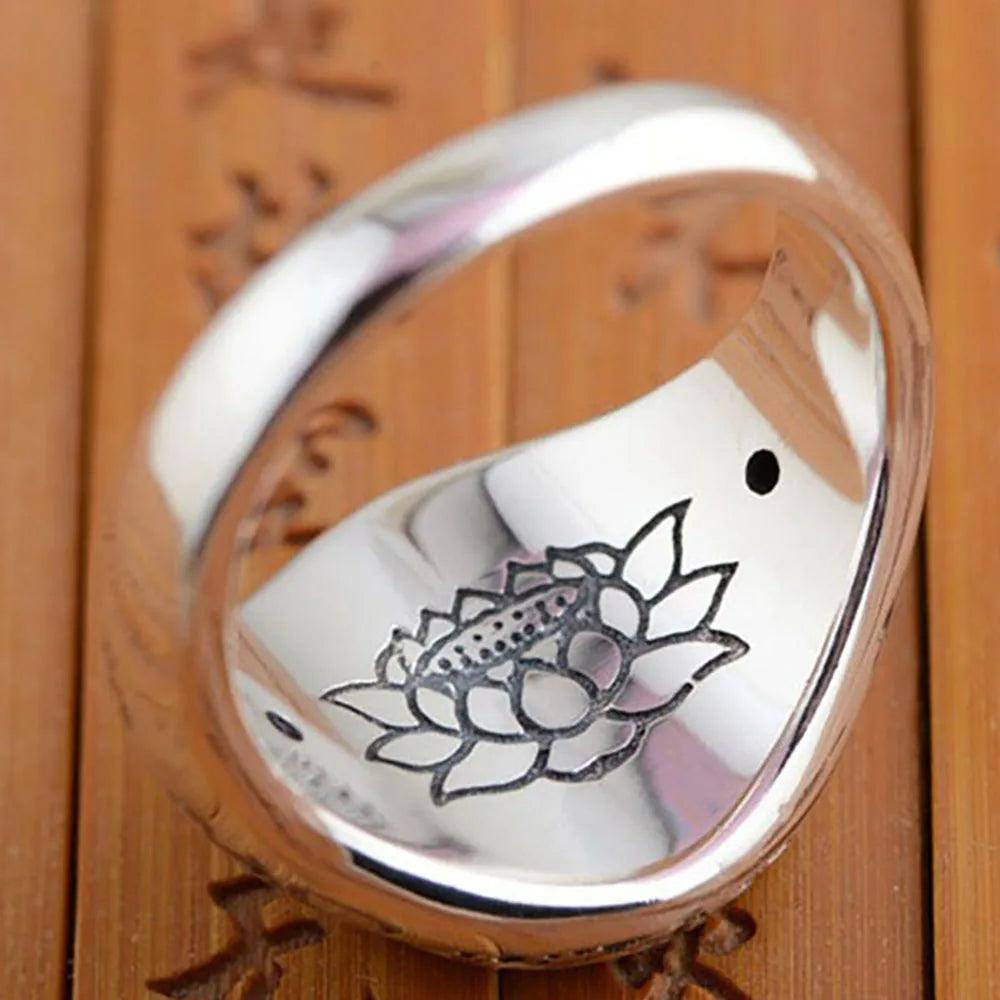 Real Solid 925 Sterling Silver Jewelry Vintage Buddha Six Words' Mantra Rings For Women And Men Bijouterie Fine - GQTORCH Jewelry