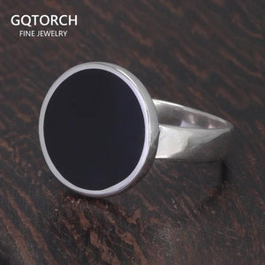 Pure 925 Sterling Silver Ring, Simple Round Ring, Türkiye Black Gel, Men and Women's Minimalist Fine Jewelry - GQTORCH Jewelry